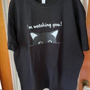 NEW CAT Womens black t-shirt 100% cotton XL  I'm watching you!